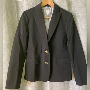 J. Crew Black Women's Two-Button Blazer with Gold Buttons, Size 6
